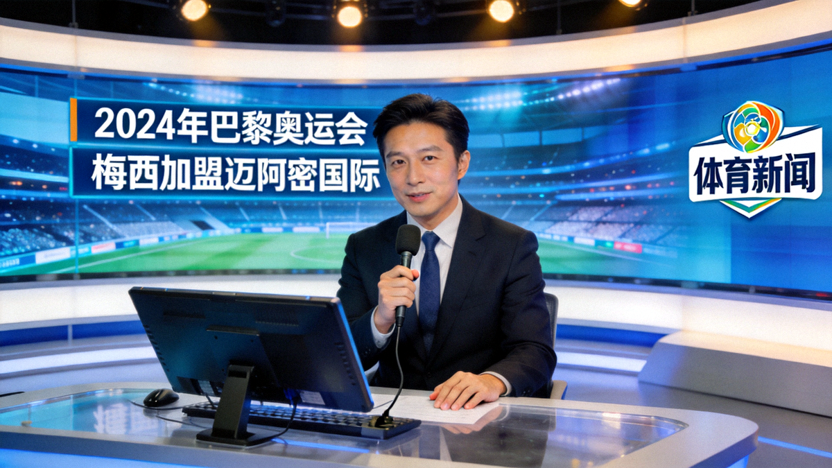 现代体育新闻演播室，主持人正在播报最新体育资讯的高清画面
